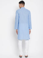 Even Apparels Blue Pure Cotton Men's Kurta With Band Collar - Distacart
