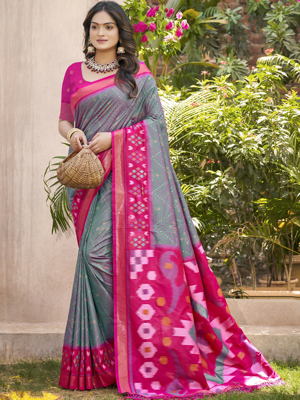 Shree Shyam Fashion Pochampalli Silk Grey Saree - Distacart