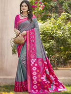 Shree Shyam Fashion Pochampalli Silk Grey Saree - Distacart