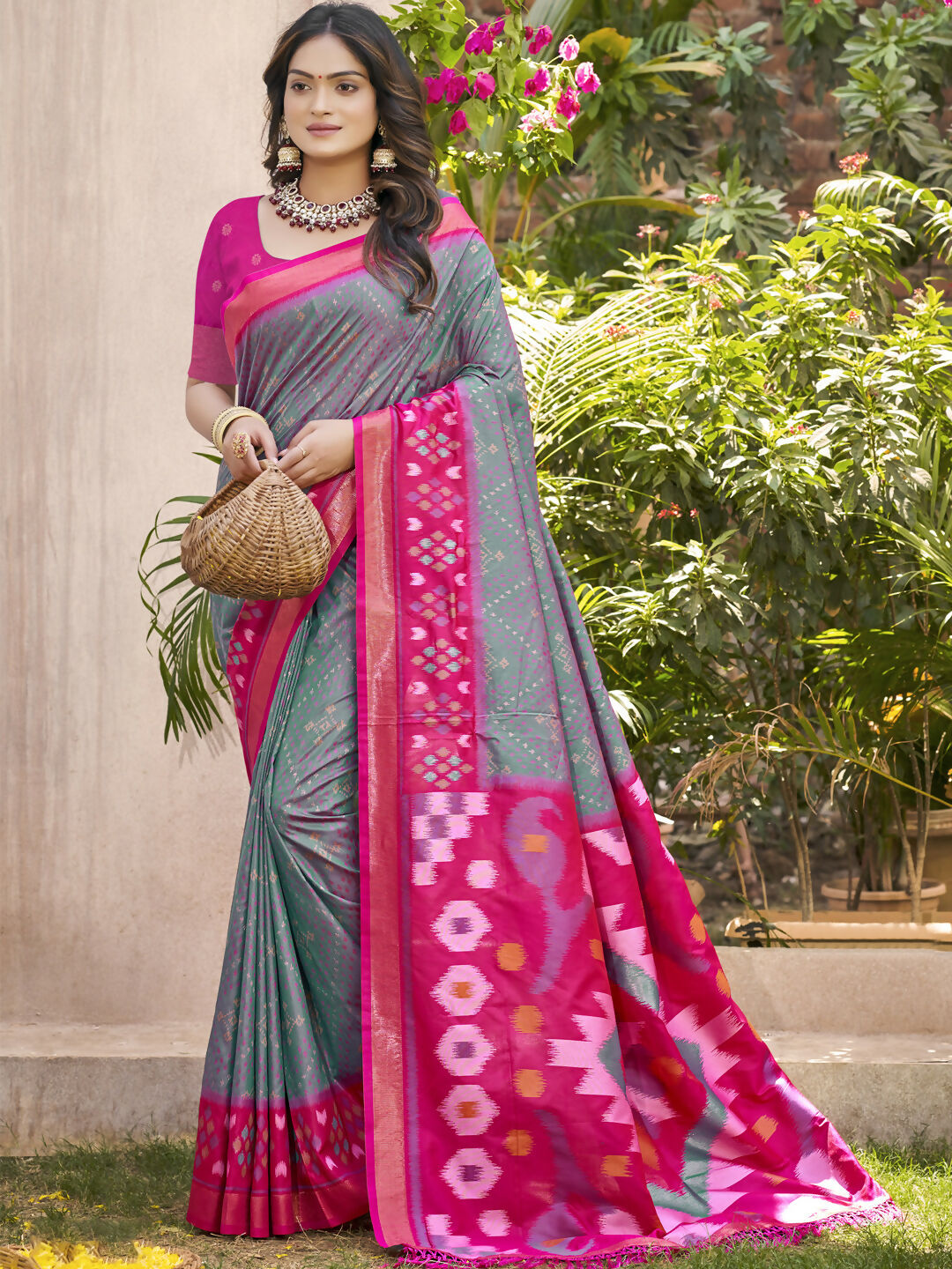 Shree Shyam Fashion Pochampalli Silk Grey Saree - Distacart