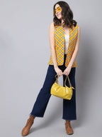 Even Apparels Yellow Viscose Rayon Open Front Women's Waistcoat - Distacart