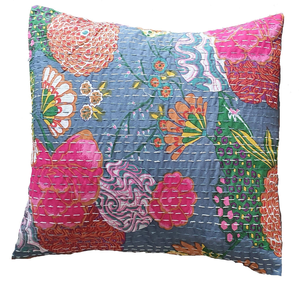 The Decor Nook Grey Base With Multicolour Flowers Print Cushion Cover