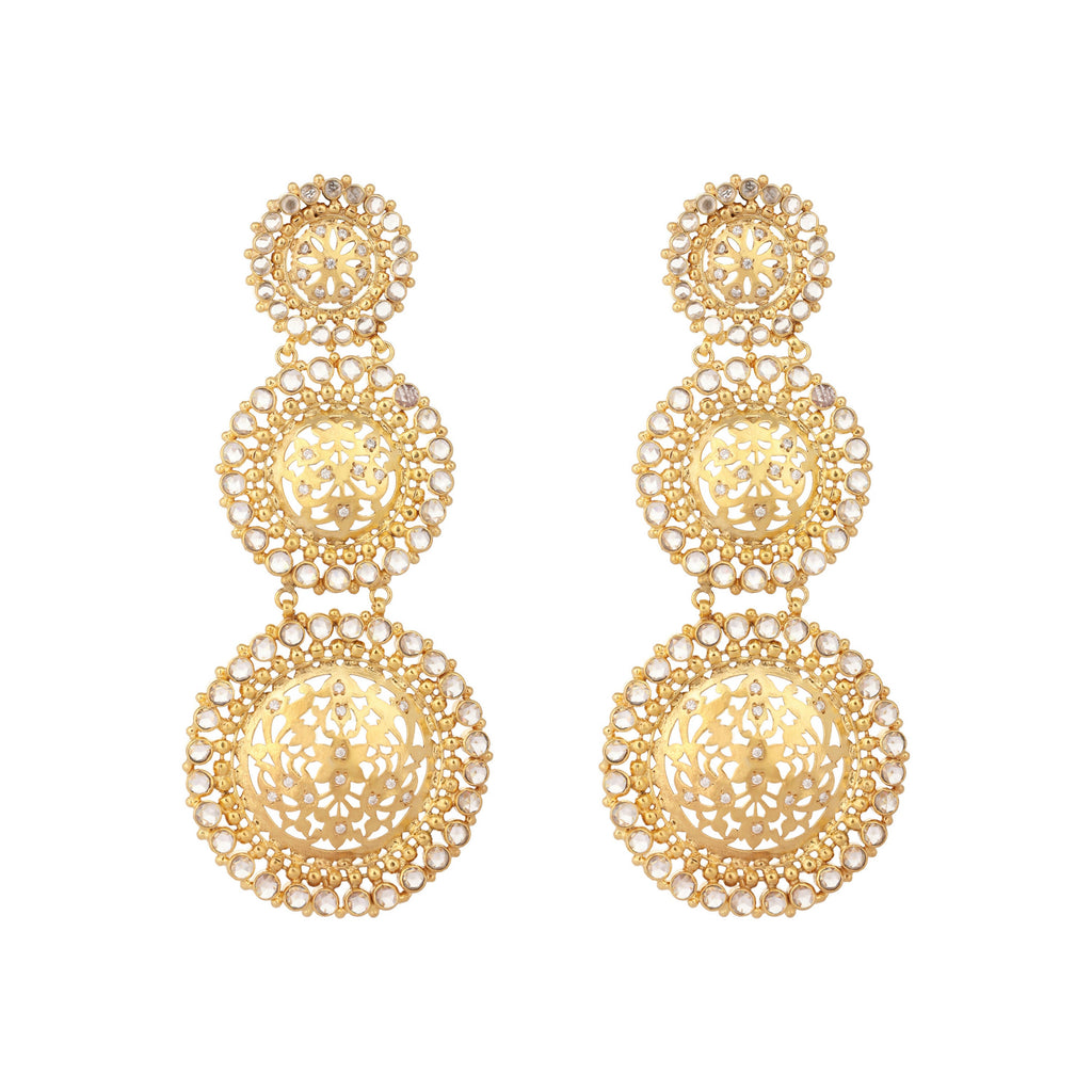 Nuyug 22K Gold Plated Stone Studded Contemporary Shaped Drop Earrings - Distacart