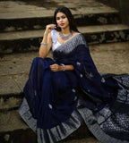 DEIANA'S Beautiful Designer Golden zari Soft Lichi Silk Saree - Navy Blue