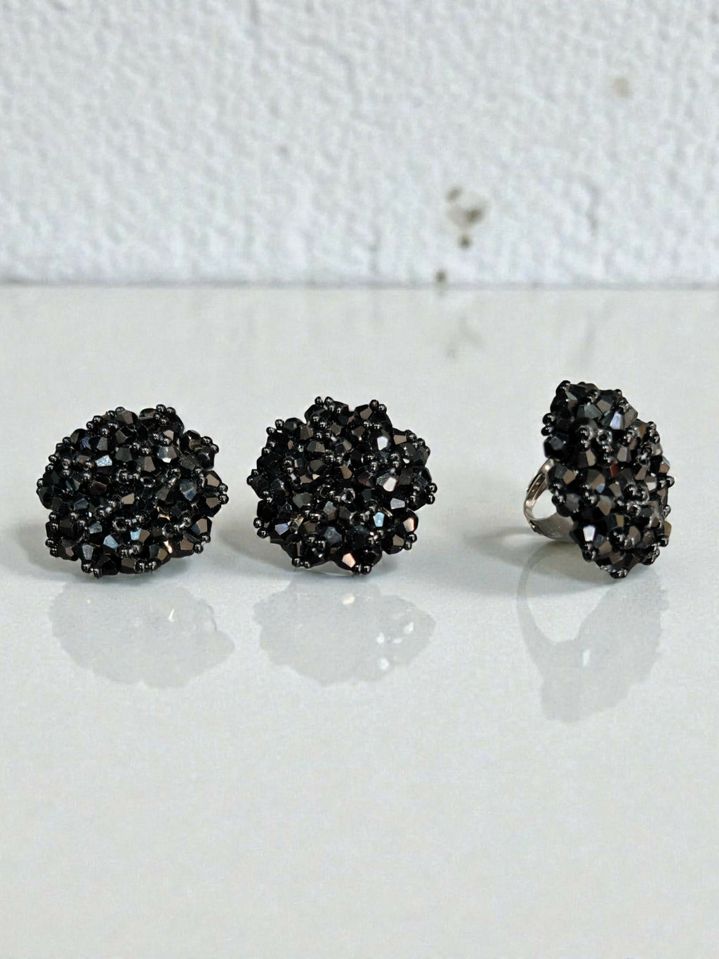 Inhanns Rangmani Crystal Duo – Adjustable Ring + Statement Earrings Set - Black - Distacart