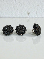Inhanns Rangmani Crystal Duo – Adjustable Ring + Statement Earrings Set - Black - Distacart
