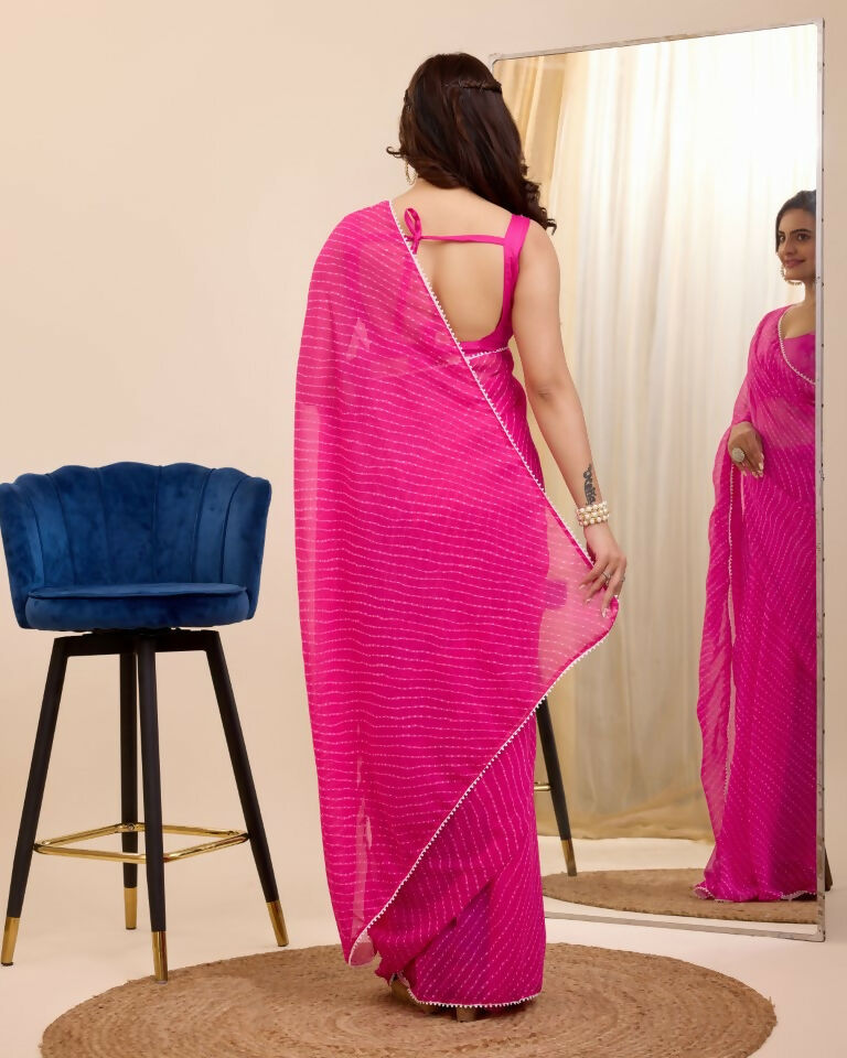 Pink Georgette Designer Printed Ready To Wear Saree - Ibiza