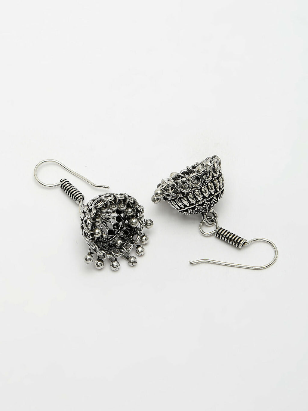 NVR Women's Silver-Toned Floral Shape Oxidized Necklace with Jhumka Earrings