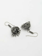 NVR Women's Silver-Toned Floral Shape Oxidized Necklace with Jhumka Earrings