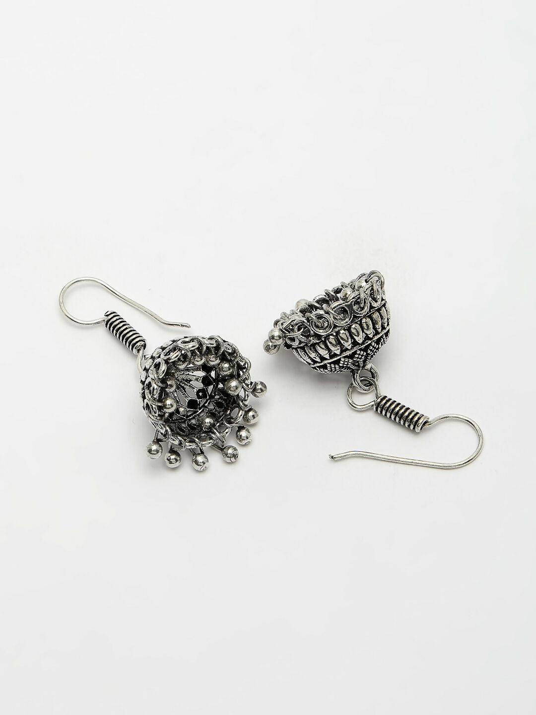 NVR Women's Silver-Toned Floral Shape Oxidized Necklace with Jhumka Earrings