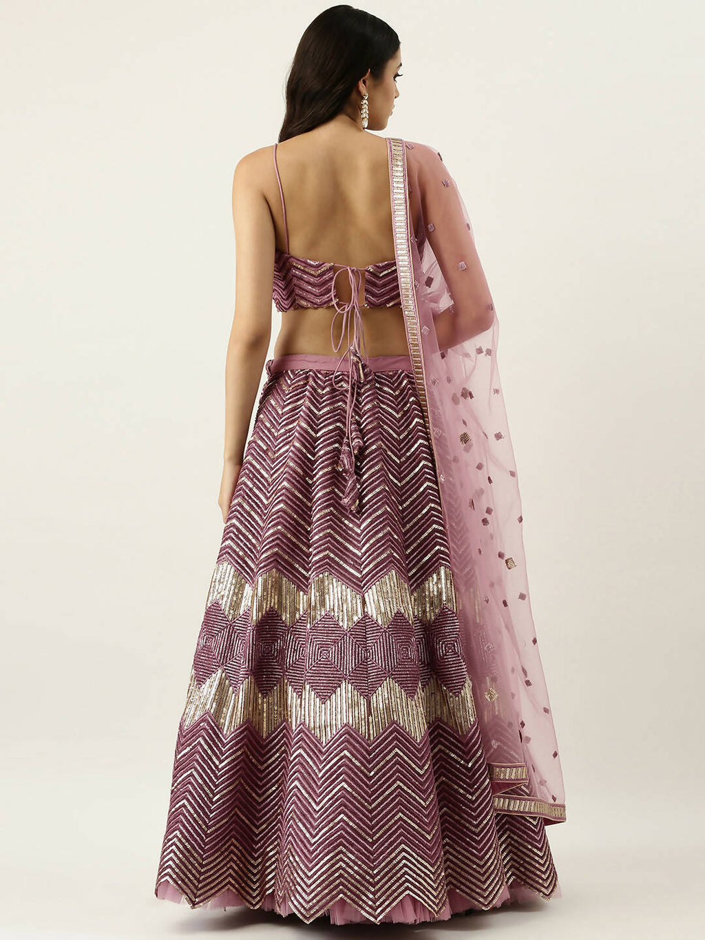 House of Panchhi Lavender - Net Embroidered Lehenga with Zig-Zag Pattern