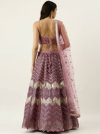 House of Panchhi Lavender - Net Embroidered Lehenga with Zig-Zag Pattern