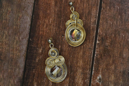 Joban Fashion Women Brass Golden White Ad Earrings