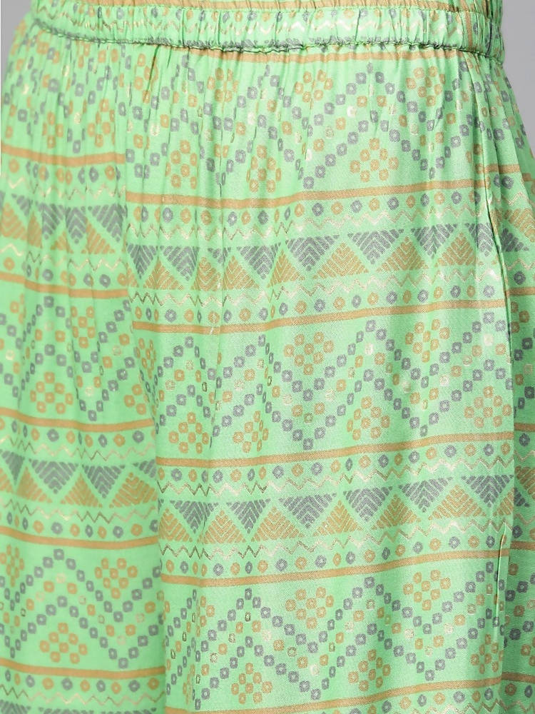 Yufta Women Green & Beige Printed Kurta palazzo Set