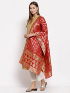 Myshka Women's Red Silk Print Casual Dupatta
