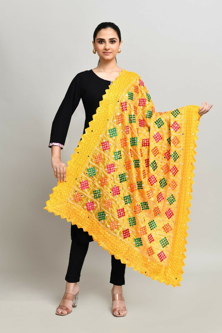Joban Fashion Multi Color Cotton Embroidery Work Phulkari Dupatta