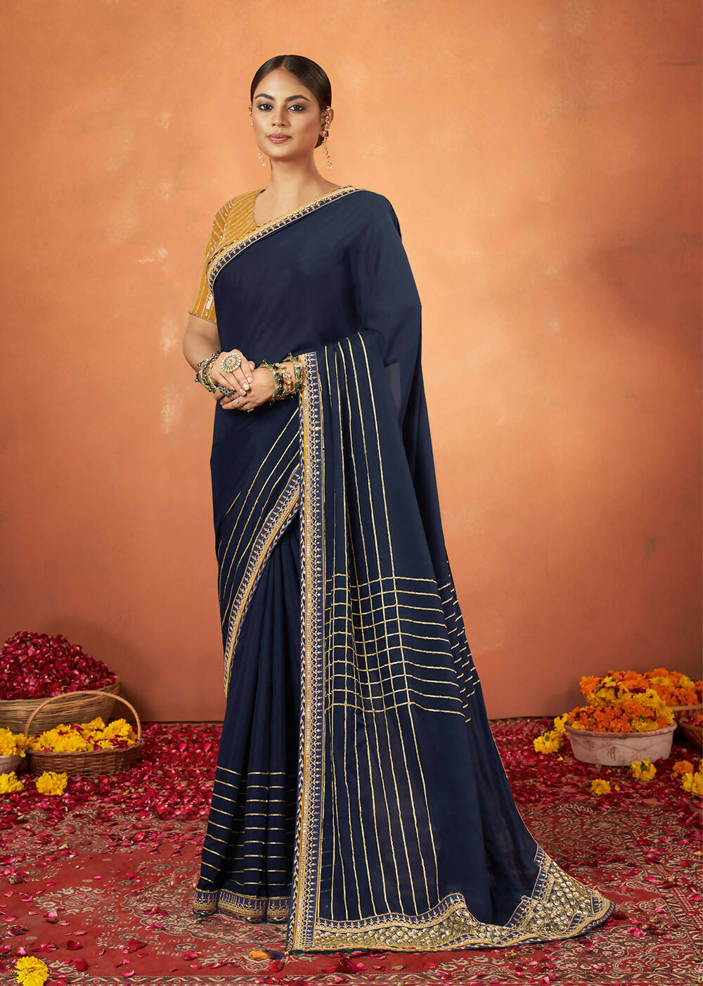 Blue Crepe Silk Woven Design Saree With Unstitched Blouse Piece - Norita Royal Pradha