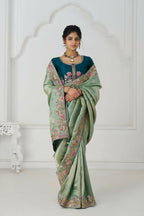 Kesar Fab Trending Reception Green Color With Multi-Thread Embroidery Saree