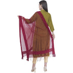 A R Silk Women's Stone Work Orgenza Cotton Mehroon Dupattas and Chunnis