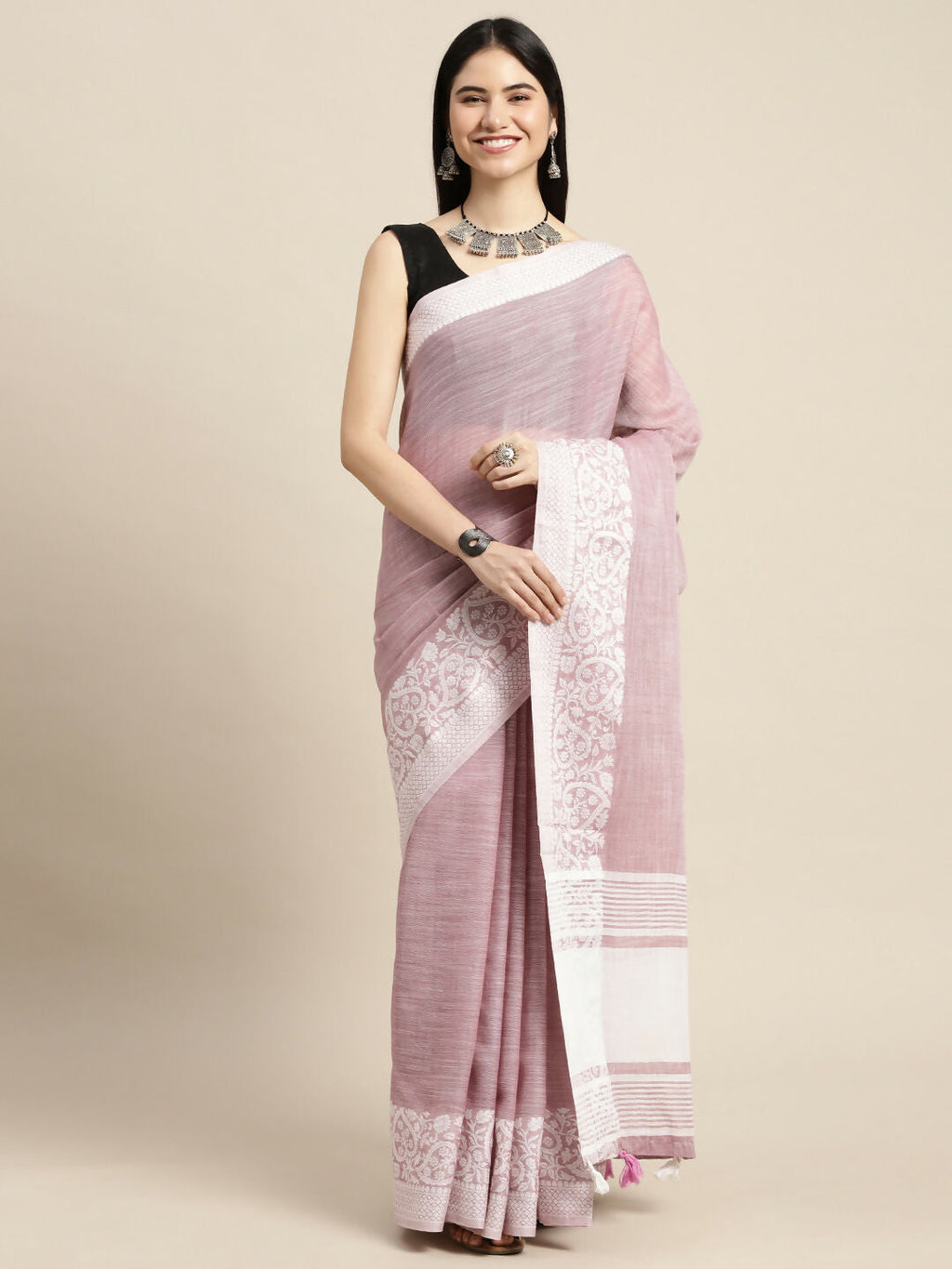 Shree Shyam Fashion Linen Purple Saree - Distacart