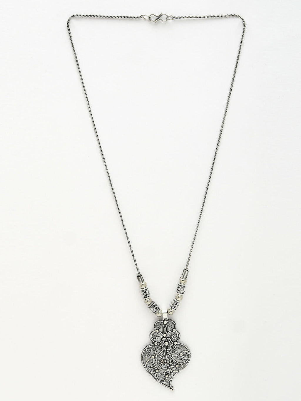 NVR Women's Silver-Toned German Silver Oxidised Pendant with Chain