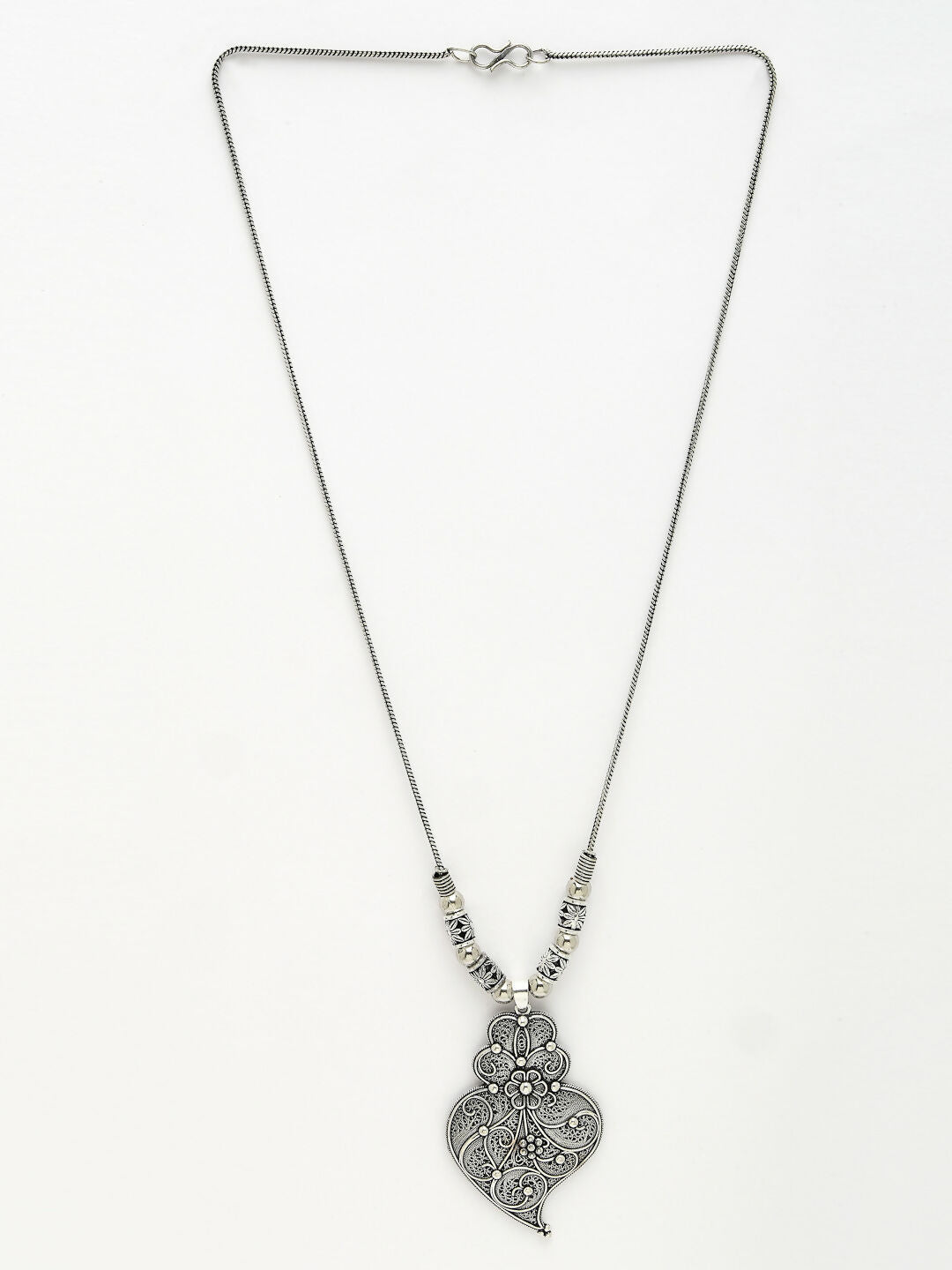NVR Women's Silver-Toned German Silver Oxidised Pendant with Chain