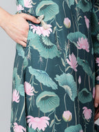 Ahalyaa Women Green Crepe Floral Printed Kurta with Palazzo Set - Distacart