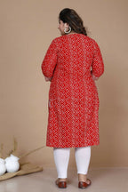 Miravan Women's Plus Size Festive Wear Red Bandhani Printed Straight Kurta