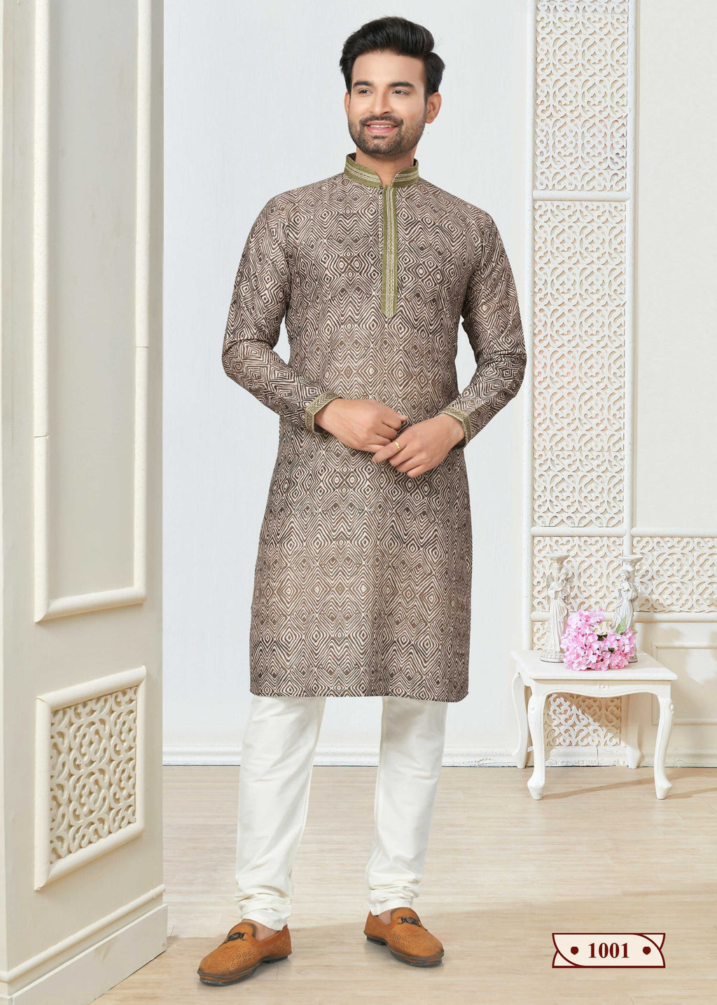 Joban Fashion Men's Grrey Cotton printed Kurta Pyjama set