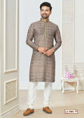 Joban Fashion Men's Grrey Cotton printed Kurta Pyjama set