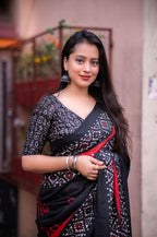 Black Silk Blend Ethnic Motifs Saree with Unstitched Blouse - A2M