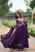Joban Fashion Purple Georgette Sequence Embroidery Work Kurta Set - Distacart