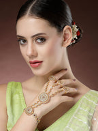 NVR Women's Gold-Polished CZ Stone-Studded Handcrafted Ring Bracelet - Distacart