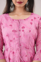 Partywear Designer Hand Screen and Foil Print pink Pure chanderi Gown - Anbazaar - Distacart