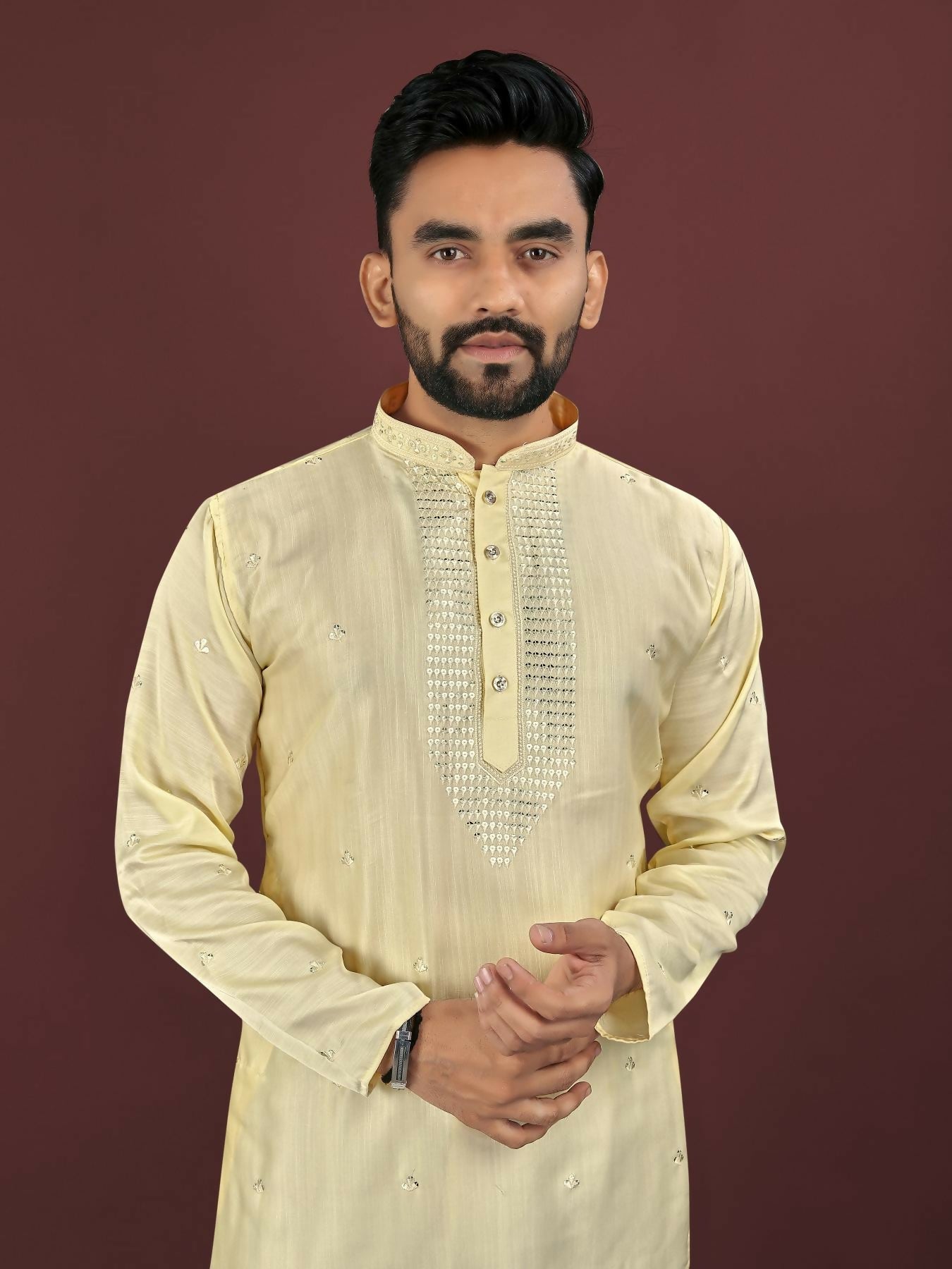 Anaita Yellow Embroidered Silk Straight Kurta