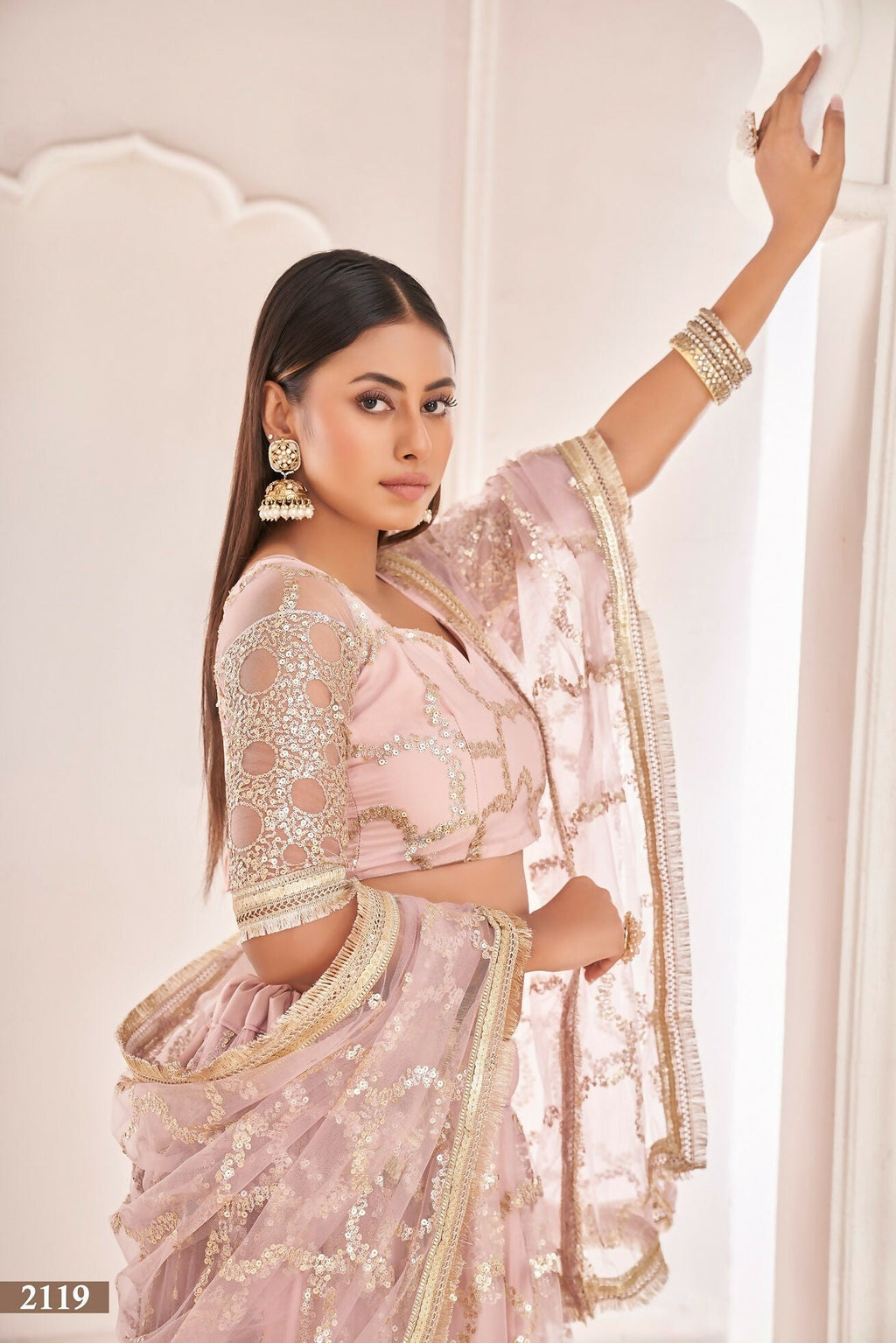 Eilara Women'S Baby Pink Butterfly Net Embroidered Thread Work Party Wear Lehenga Choli