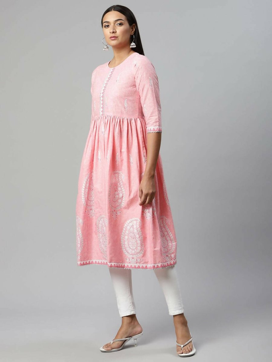 Ahalyaa Womens Pink Pure Cotton Printed Kurtas - Distacart