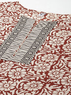 Yufta Women Beige And Rust Printed Kurta with Trouser & With Dupatta