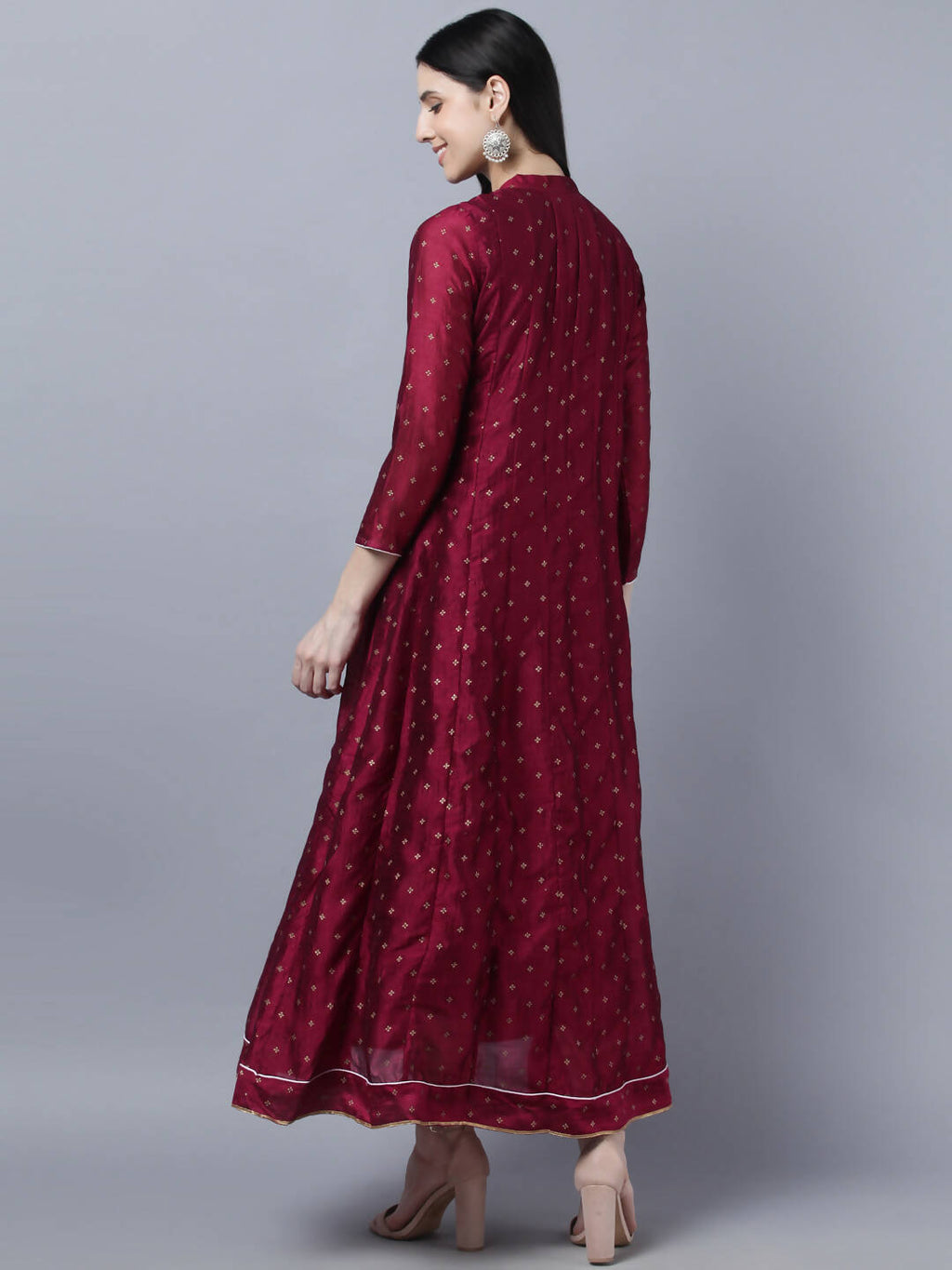 Myshka Women Brown Gold-Toned Anarkali Kurta With Dupatta - Distacart