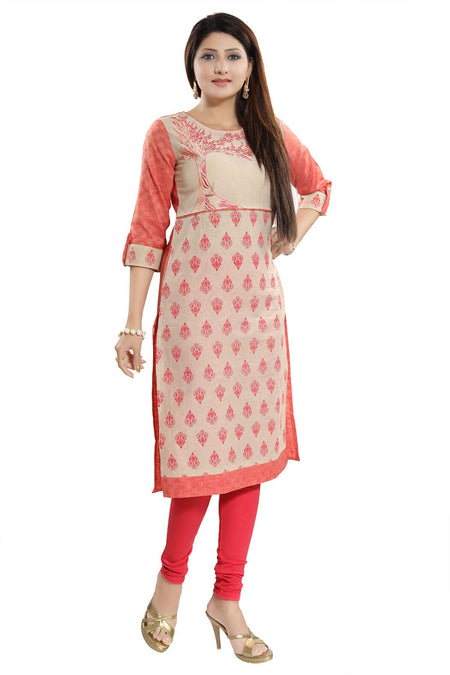 Snehal Creations Flamboyant Tomato And Beige Cotton Printed Tunic
