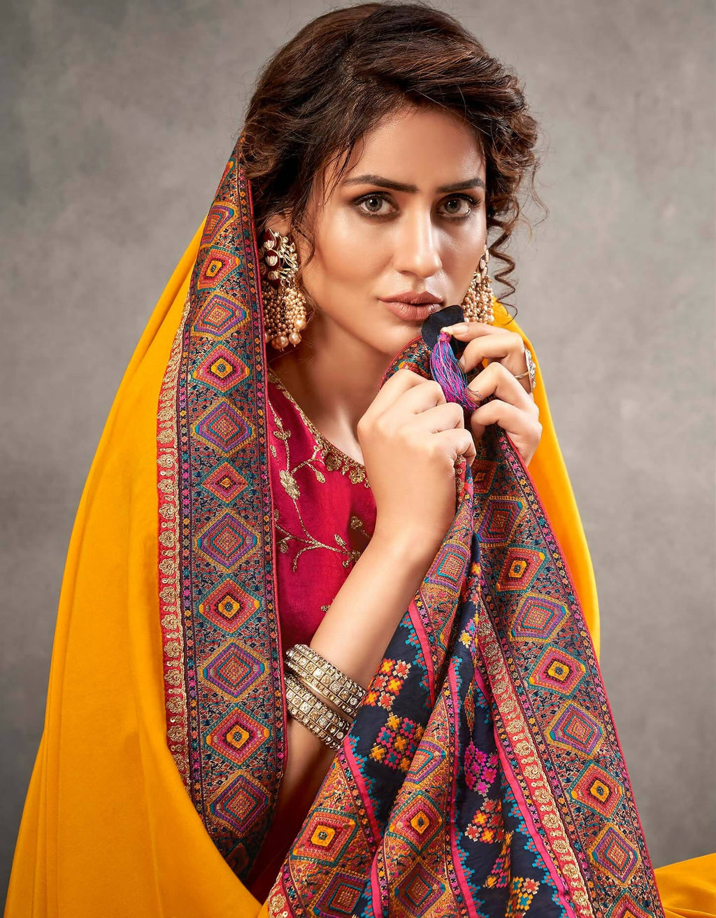 Yellow Satin Silk Zari, Cord And Sequins Embroidery Saree - Norita Arinya