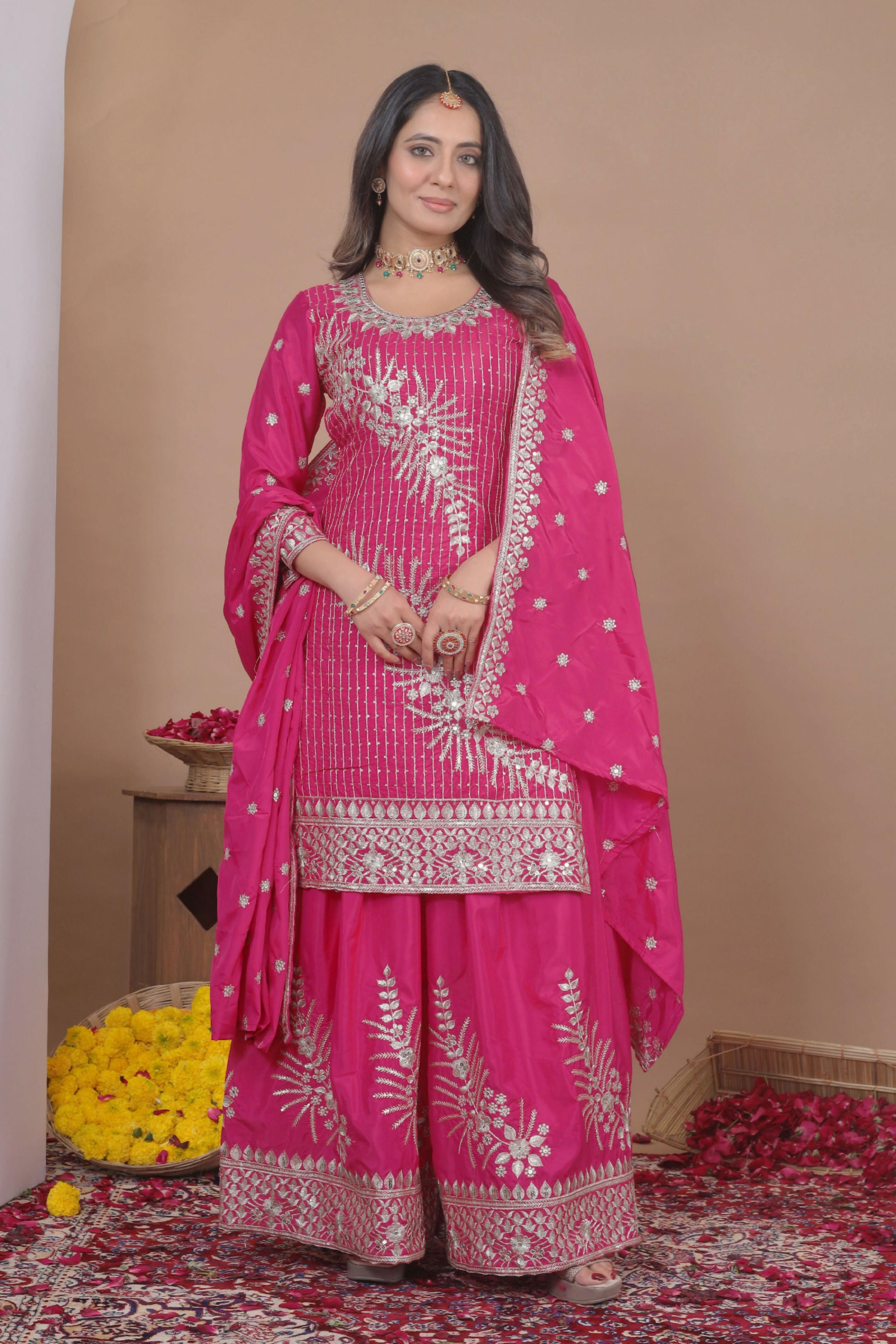 Lehenga Mart Designer Sharara Suit With Kurta, Sharara, Dupatta For Women-Pink - Distacart