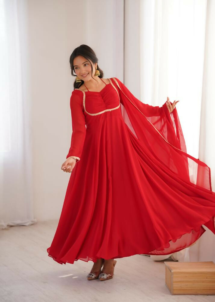 Lehenga Mart Designer Anarkali Suit With Kurta, Dupatta For Women-Red - Distacart