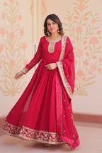 Joban Fashion Maroon Georgette Sequence Embroidery Work Kurta Set - Distacart