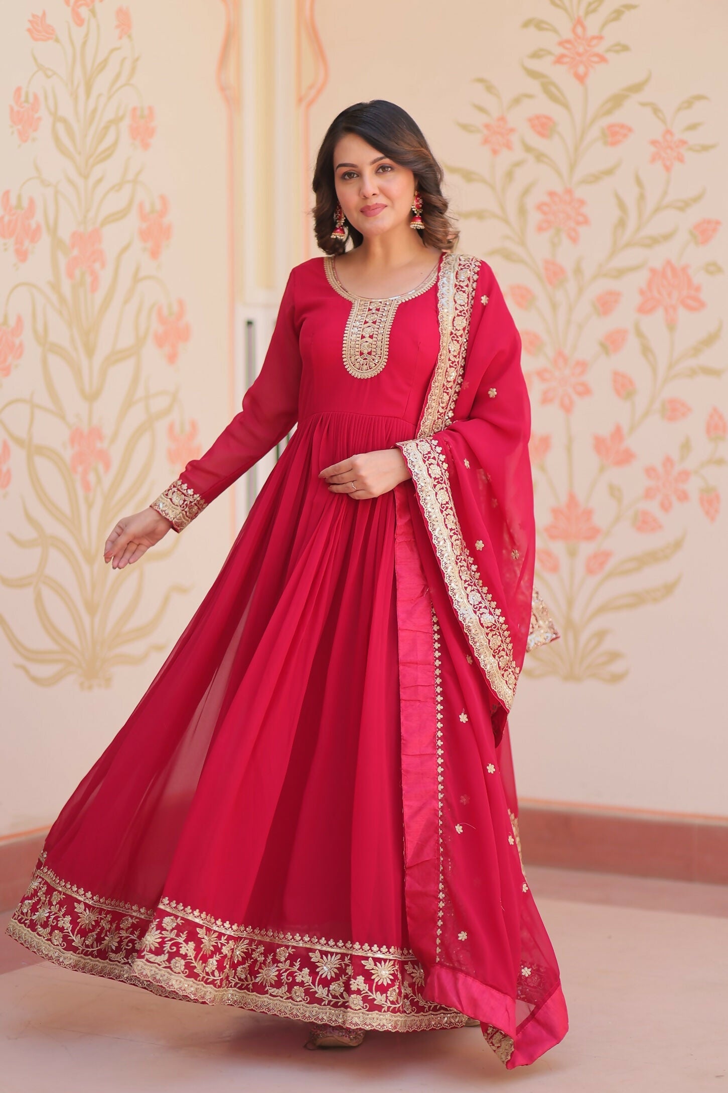 Joban Fashion Maroon Georgette Sequence Embroidery Work Kurta Set - Distacart