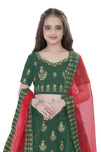 Dwiden Green Kamal Tafetta Sattin Semi-Stitched Girl's Lehenga Choli