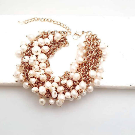Bling Accessories Cluster Pearl Bracelet with Baroque Pearls in Rose Gold Finish