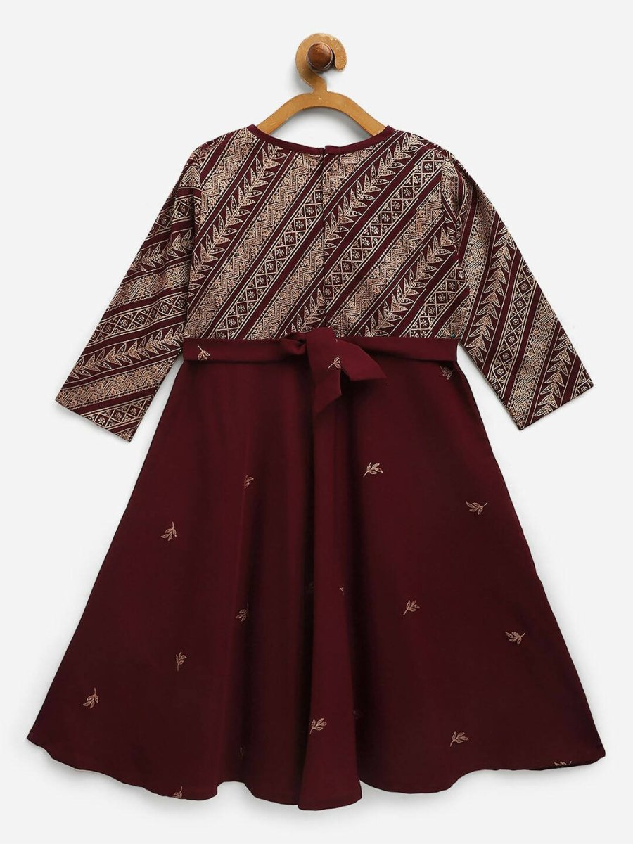 Ahalyaa Wine Crepe Glitter Print Kids Kurta For Girls
