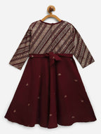 Ahalyaa Wine Crepe Glitter Print Kids Kurta For Girls