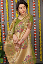 Jyoti Fashion Women's Green Paithani Silk Zari Woven Saree with Blouse